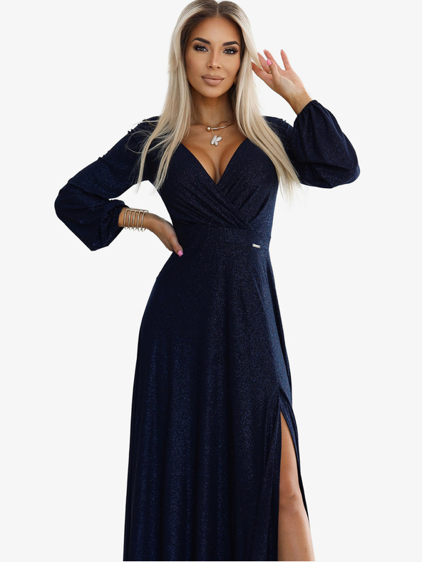 numoco Abito lungo lucido con maniche lunghe - blu scuro Numoco NELA