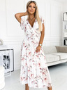 numoco Abito midi plissettato con scollatura e volant - fiori di pesco su sfondo bianco Numoco LISA