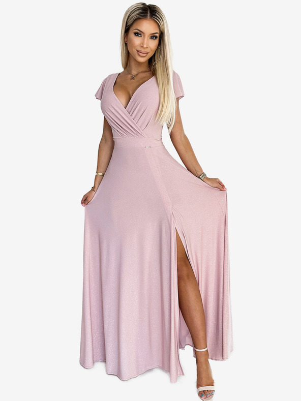 numoco Abito lungo scintillante con scollo a cuore - rosa sporco Numoco CRYSTAL