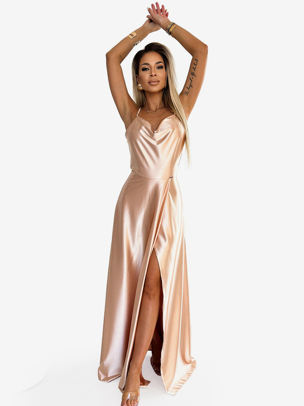 numoco Abito lungo in raso con esclusiva scollatura sulla schiena - oro Numoco PERLA