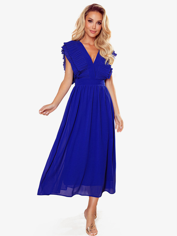 numoco Abito midi con ruche e scollatura - blu Numoco YANA