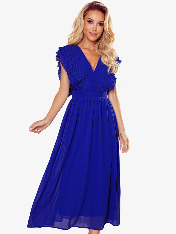 numoco Abito midi con ruche e scollatura - blu Numoco YANA