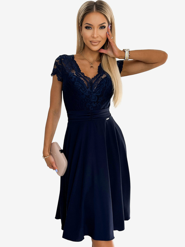 numoco Abito in chiffon con scollatura in pizzo - blu scuro Numoco LINDA