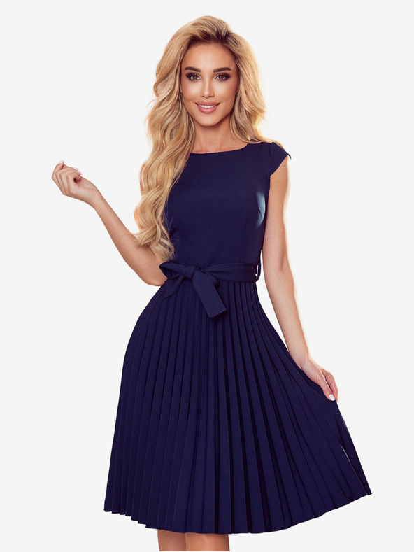 numoco Abito plissettato a maniche corte - blu scuro Numoco LILA