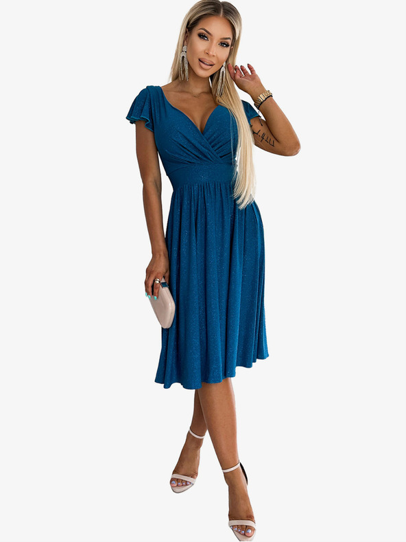 numoco Abito corto con scollo e maniche corte - blu con glitter Numoco MATILDE