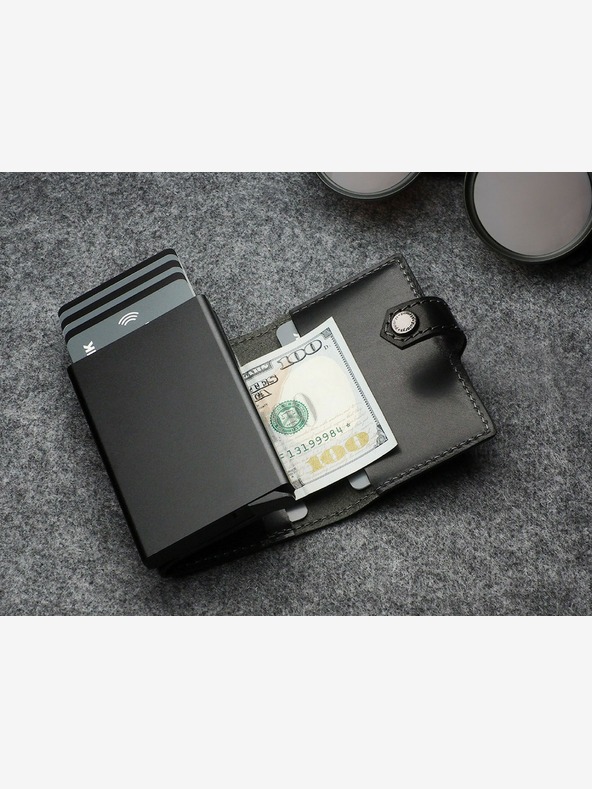 Pularys Pularys Portafoglio in pelle Hiker da uomo e set regalo portachiavi nero 211314101