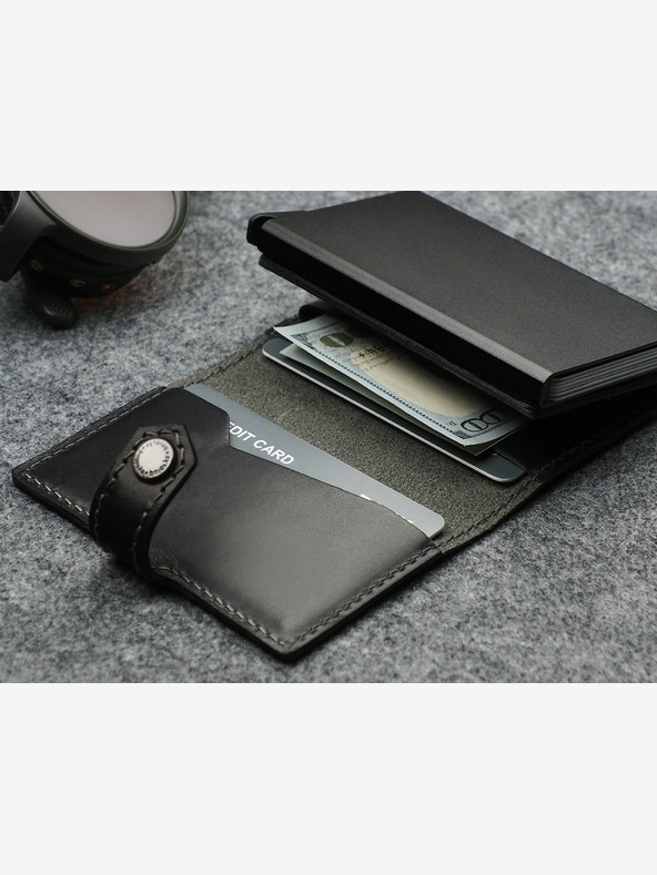 Pularys Pularys Portafoglio in pelle Hiker da uomo e set regalo portachiavi nero 211314101