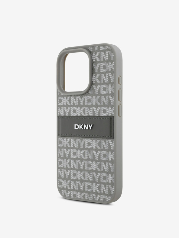 DKNY DKNY PU Pelle Ripetizione Motivo Striscia Tonale Cover posteriore per iPhone 16 Pro Max Beige