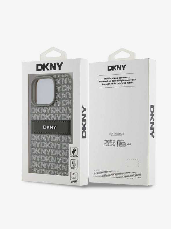 DKNY DKNY PU Pelle Ripetizione Motivo Striscia Tonale Cover posteriore per iPhone 16 Pro Max Beige