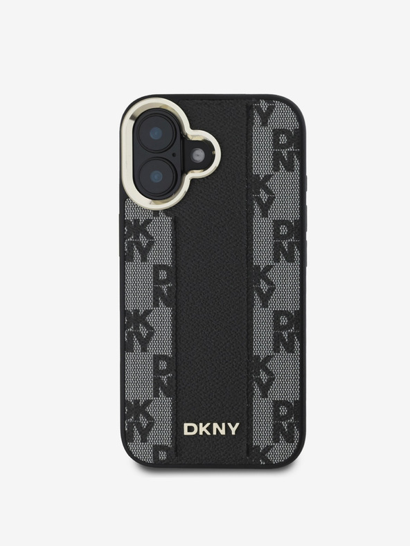 DKNY DKNY PU pelle modello a scacchi Magsafe Back Cover per iPhone 16 Plus Nero