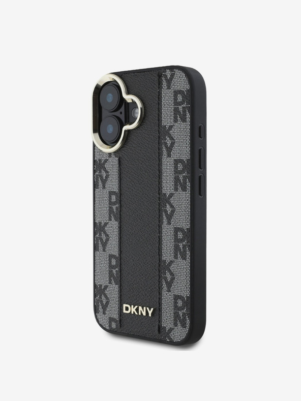 DKNY DKNY PU pelle modello a scacchi Magsafe Back Cover per iPhone 16 Plus Nero