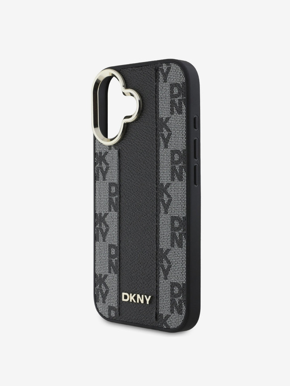 DKNY DKNY PU pelle modello a scacchi Magsafe Back Cover per iPhone 16 Plus Nero