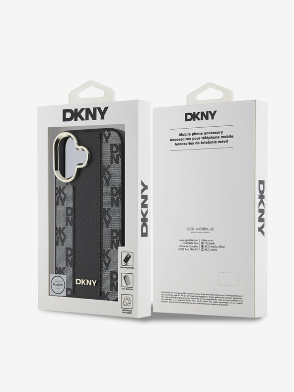DKNY DKNY PU pelle modello a scacchi Magsafe Back Cover per iPhone 16 Plus Nero