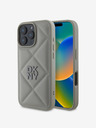 DKNY DKNY PU pelle trapuntata Stack Logo Cover posteriore per iPhone 16 Pro Max Grigio