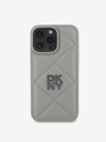 DKNY DKNY PU pelle trapuntata Stack Logo Cover posteriore per iPhone 16 Pro Max Grigio