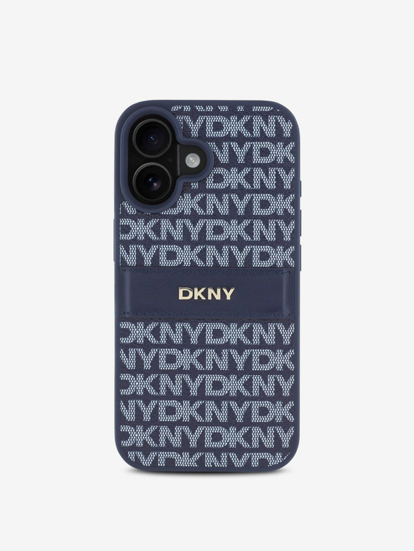 DKNY DKNY PU pelle Ripetizione modello Tonal Stripe Back Cover per iPhone 16 Blu