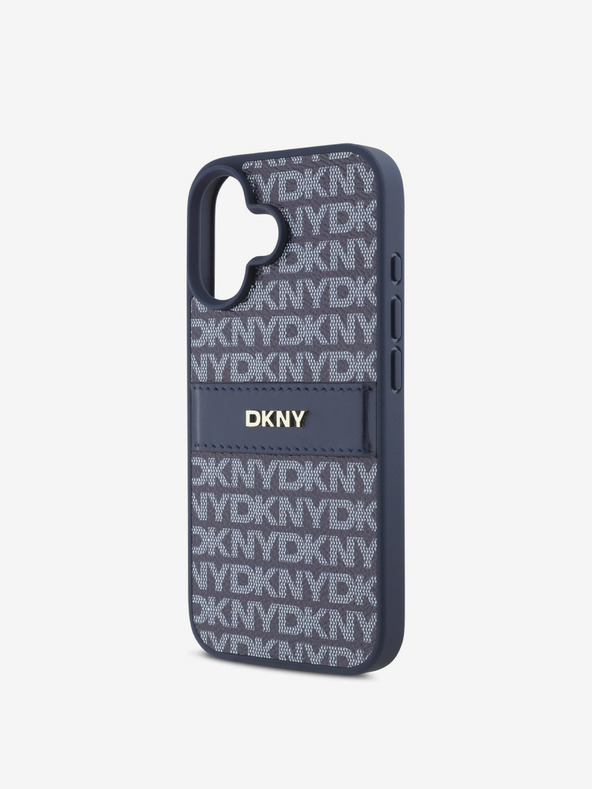 DKNY DKNY PU pelle Ripetizione modello Tonal Stripe Back Cover per iPhone 16 Blu