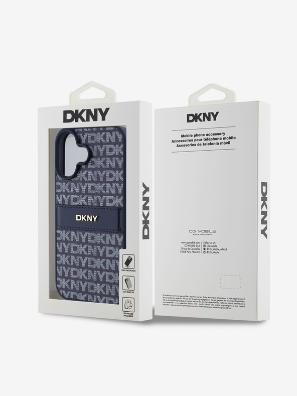 DKNY DKNY PU pelle Ripetizione modello Tonal Stripe Back Cover per iPhone 16 Blu