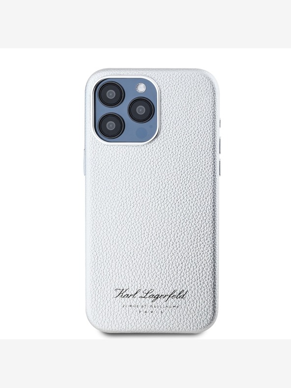 Karl Lagerfeld Cover posteriore in PU Hotel RSG con grana per iPhone 15 Pro Grigio Karl Lagerfeld