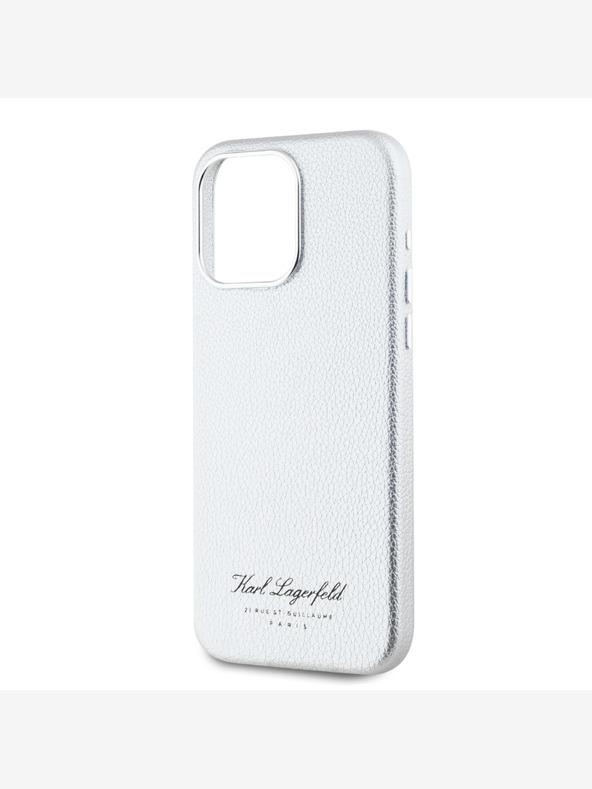 Karl Lagerfeld Cover posteriore in PU Hotel RSG con grana per iPhone 15 Pro Grigio Karl Lagerfeld