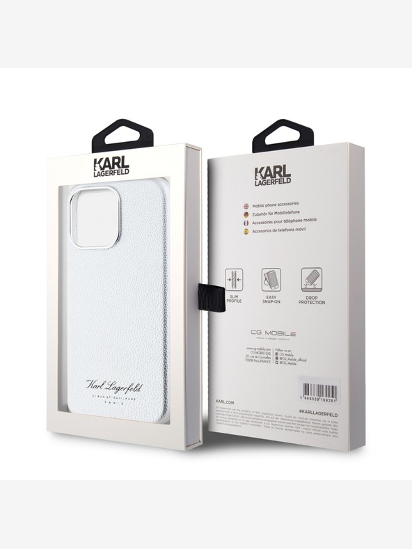 Karl Lagerfeld Cover posteriore in PU Hotel RSG con grana per iPhone 15 Pro Grigio Karl Lagerfeld