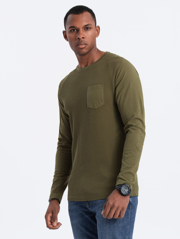 Ombre Clothing T-shirt basic da uomo color kaki con taschino Ombre Clothing