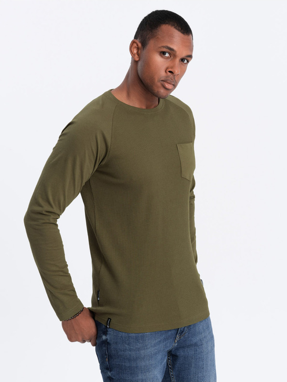 Ombre Clothing T-shirt basic da uomo color kaki con taschino Ombre Clothing