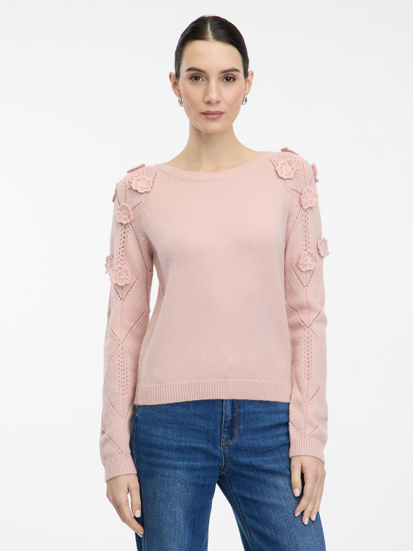 Orsay Maglione da donna ORSAY rosa chiaro con applicazioni floreali