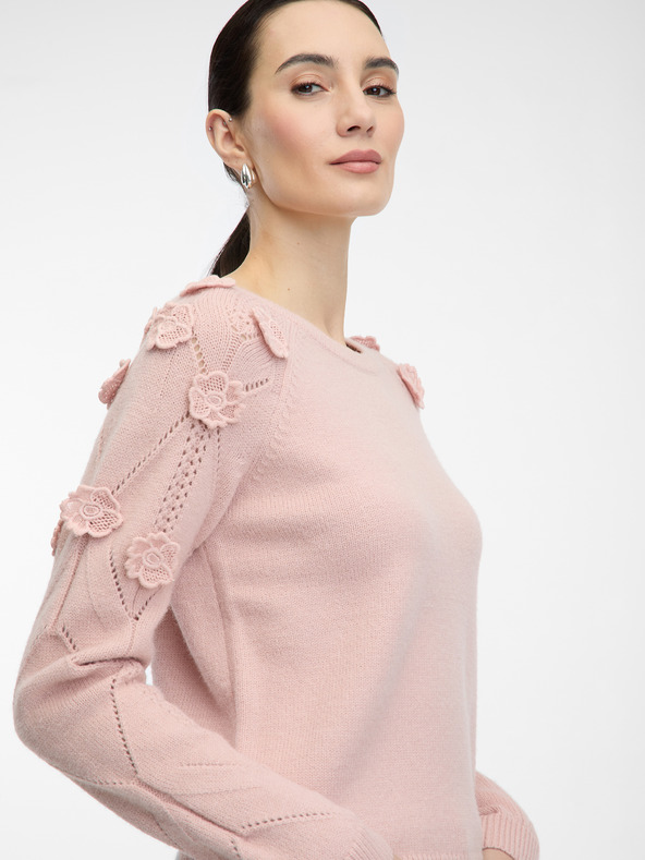 Orsay Maglione da donna ORSAY rosa chiaro con applicazioni floreali