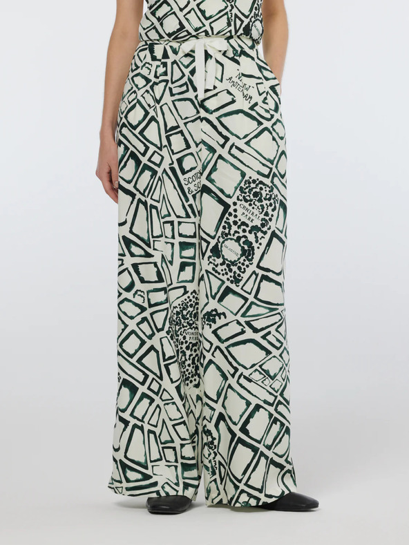 Scotch & Soda Pantaloni a gamba larga fantasia verde e crema da donna Scotch & Soda