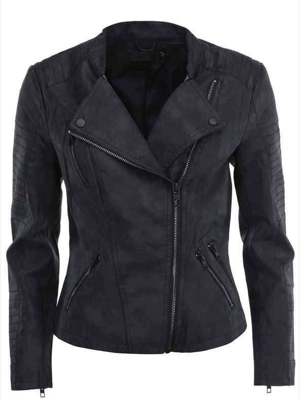 ONLY Giacca curvy da donna in pelle nera con tasche ONLY Biker