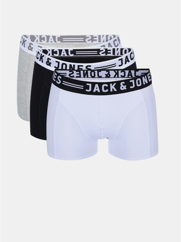 Jack & Jones Set di tre boxer Jack & Jones Sense da uomo in bianco, nero e grigio