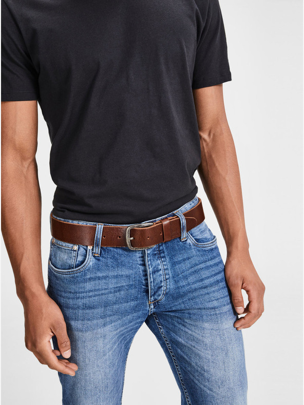 Jack & Jones Cintura da uomo in pelle marrone Jack & Jones Paul