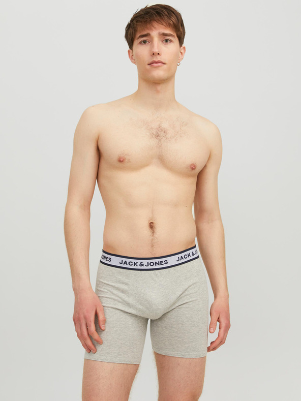 Jack & Jones Set di tre boxer da uomo in grigio chiaro, bianco e blu scuro Jack & Jones Solid