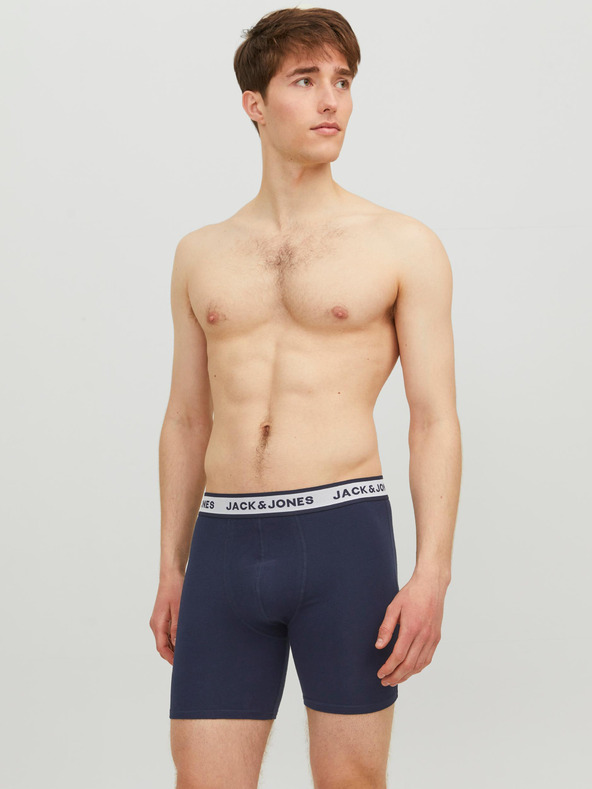 Jack & Jones Set di tre boxer da uomo in grigio chiaro, bianco e blu scuro Jack & Jones Solid
