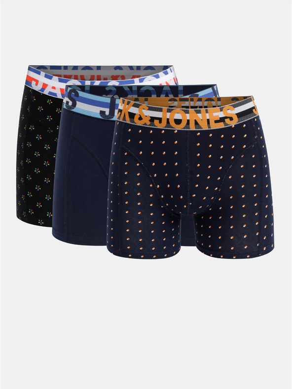 Jack & Jones Set di tre boxer in nero e blu navy con stampa Jack & Jones