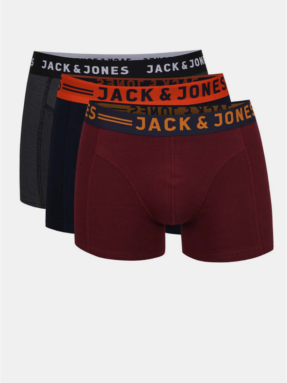 Jack & Jones Set di tre boxer Jack & Jones Lichfield da uomo in bordeaux, blu e grigio
