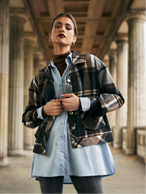 Moodo Moodo Giacca camicia a quadri donna grigio e marrone