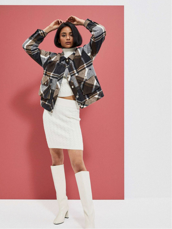 Moodo Moodo Giacca camicia a quadri donna grigio e marrone