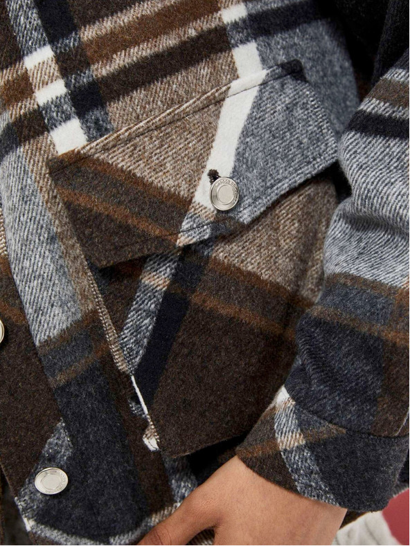 Moodo Moodo Giacca camicia a quadri donna grigio e marrone