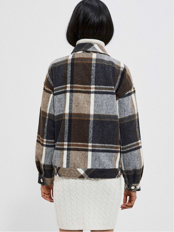 Moodo Moodo Giacca camicia a quadri donna grigio e marrone