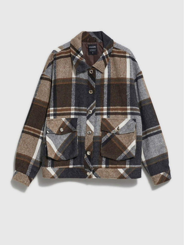 Moodo Moodo Giacca camicia a quadri donna grigio e marrone