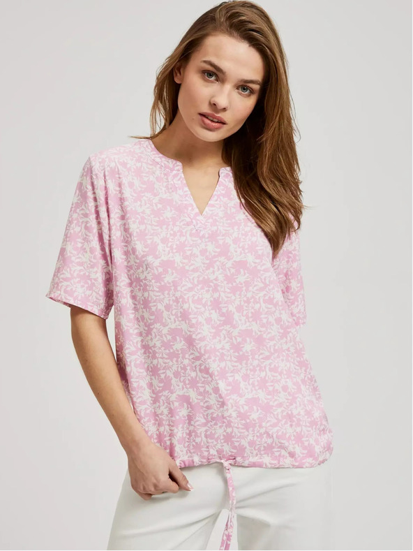 Moodo Camicetta rosa chiaro a fantasia con cravatta Moodo