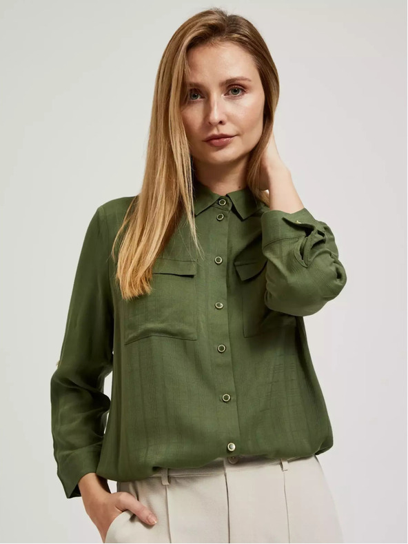 Moodo Camicetta kaki con tasche e maniche lunghe Moodo