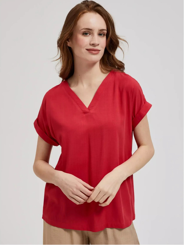 Moodo Maglietta rossa con scollo a V e maniche corte Moodo