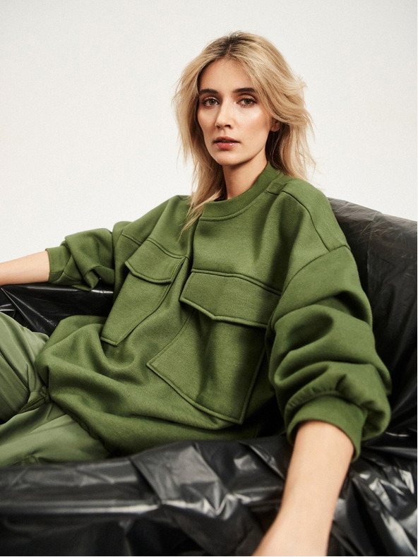 Moodo Felpa kaki con tasconi e laccetto in vita Moodo