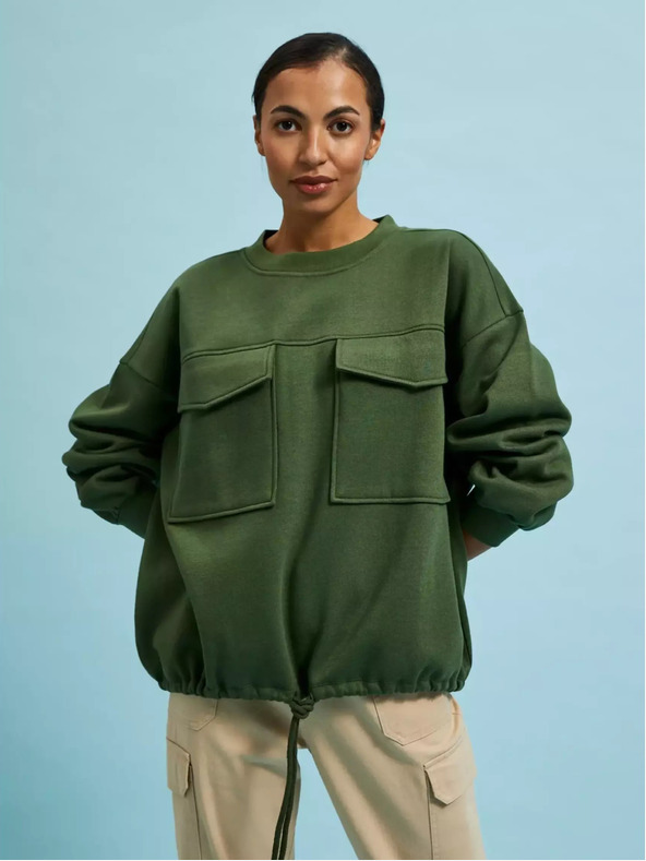 Moodo Felpa kaki con tasconi e laccetto in vita Moodo