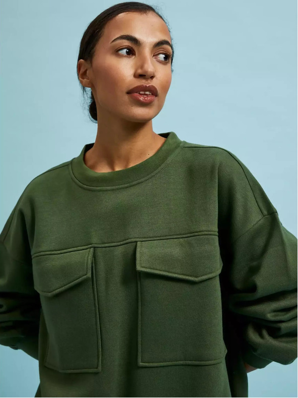 Moodo Felpa kaki con tasconi e laccetto in vita Moodo