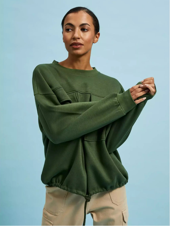 Moodo Felpa kaki con tasconi e laccetto in vita Moodo