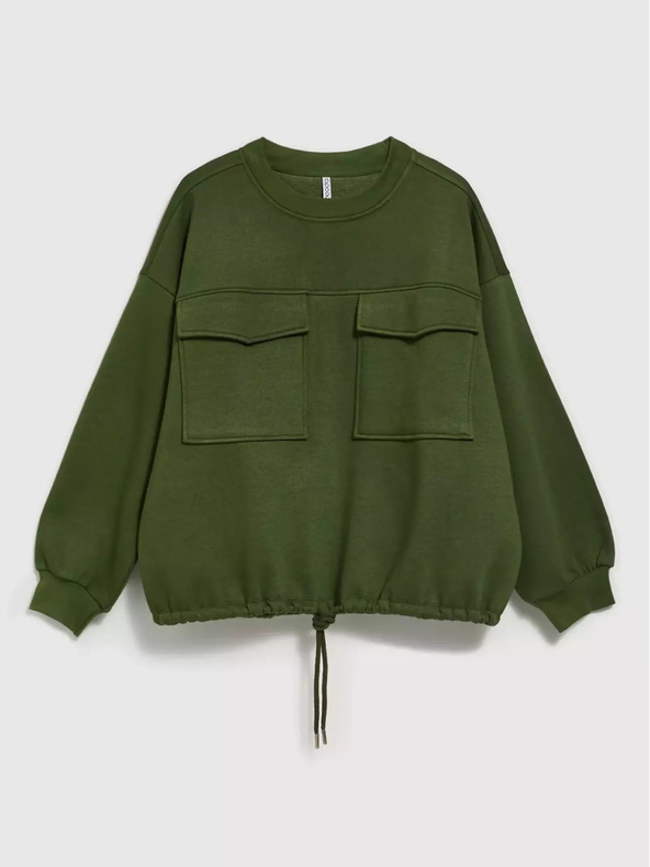 Moodo Felpa kaki con tasconi e laccetto in vita Moodo